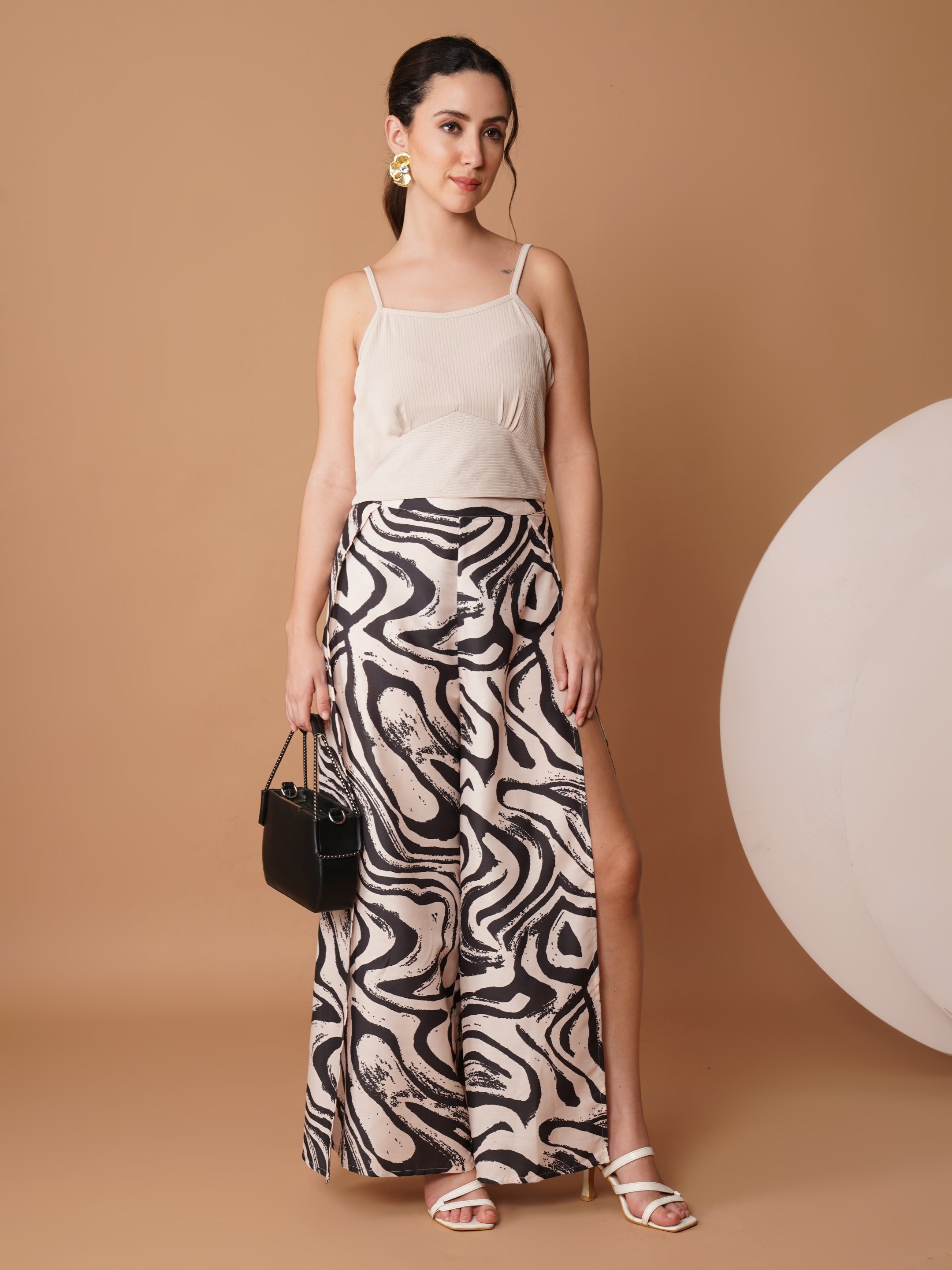 U&F Black Swirl Print Slit Palazzo