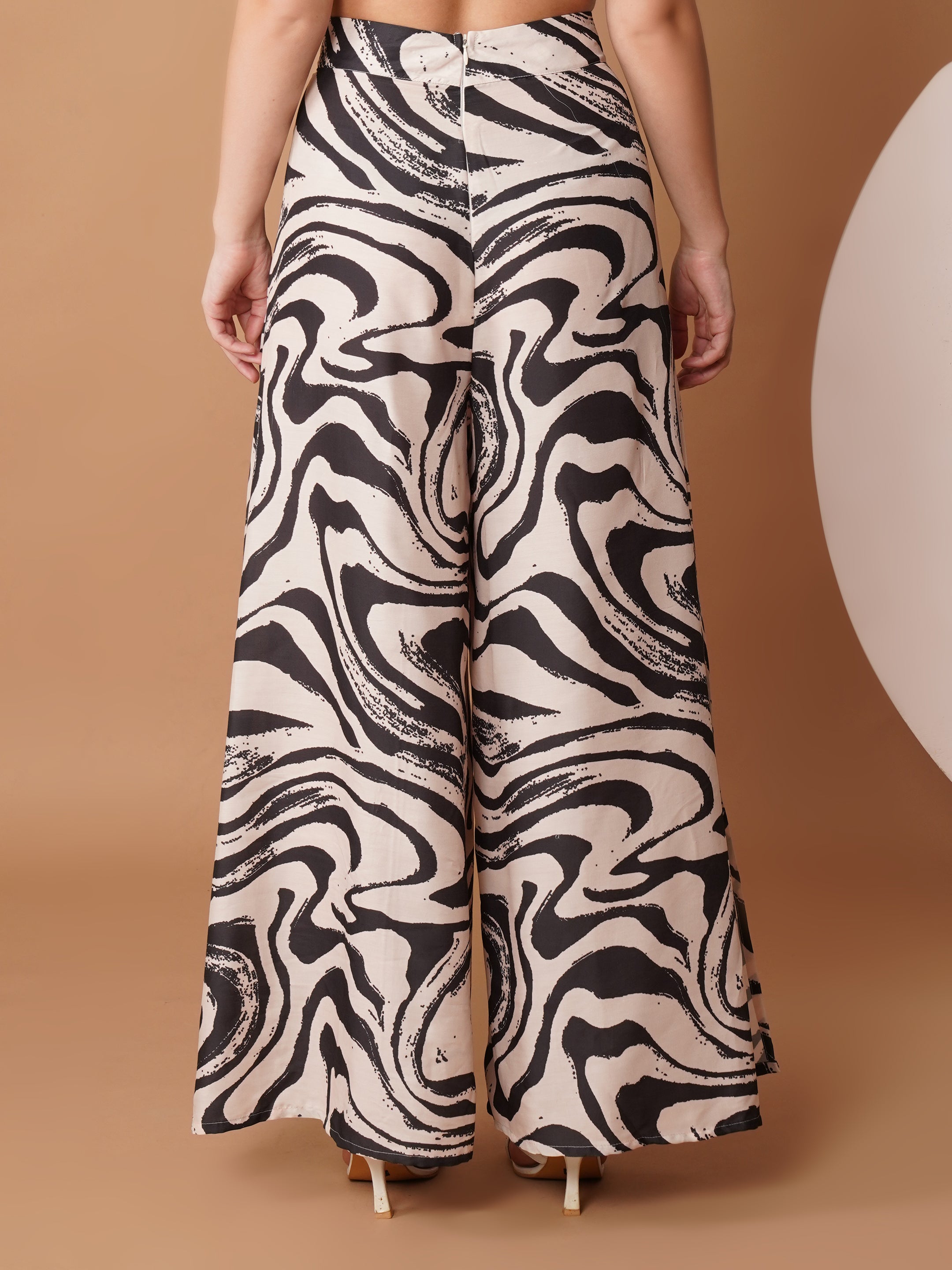 U&F Black Swirl Print Slit Palazzo