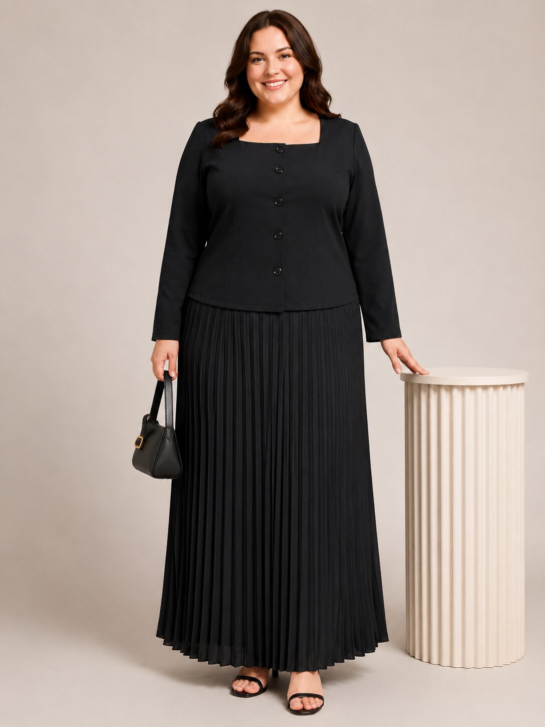 U&F Beyond Black Plus Size Pleated Grace Co-ord Set