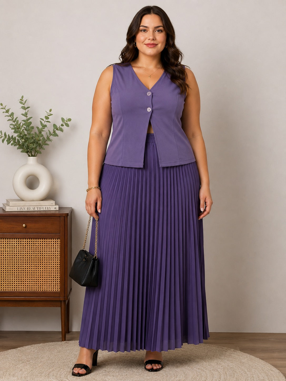 U&F Beyond Plus Size Amethyst Grace Pleated Co-Ord Set