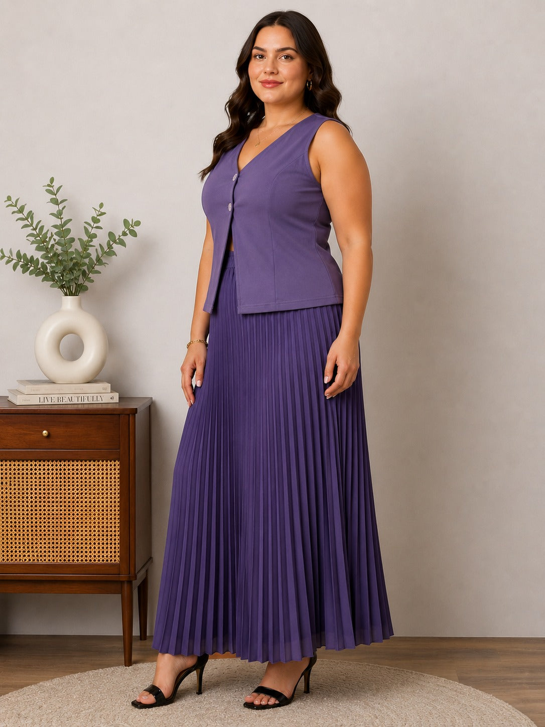 U&F Beyond Plus Size Amethyst Grace Pleated Co-Ord Set