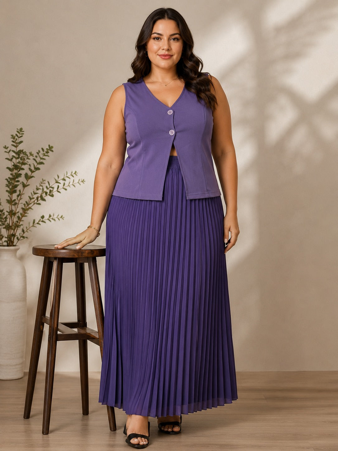U&F Beyond Plus Size Amethyst Grace Pleated Co-Ord Set