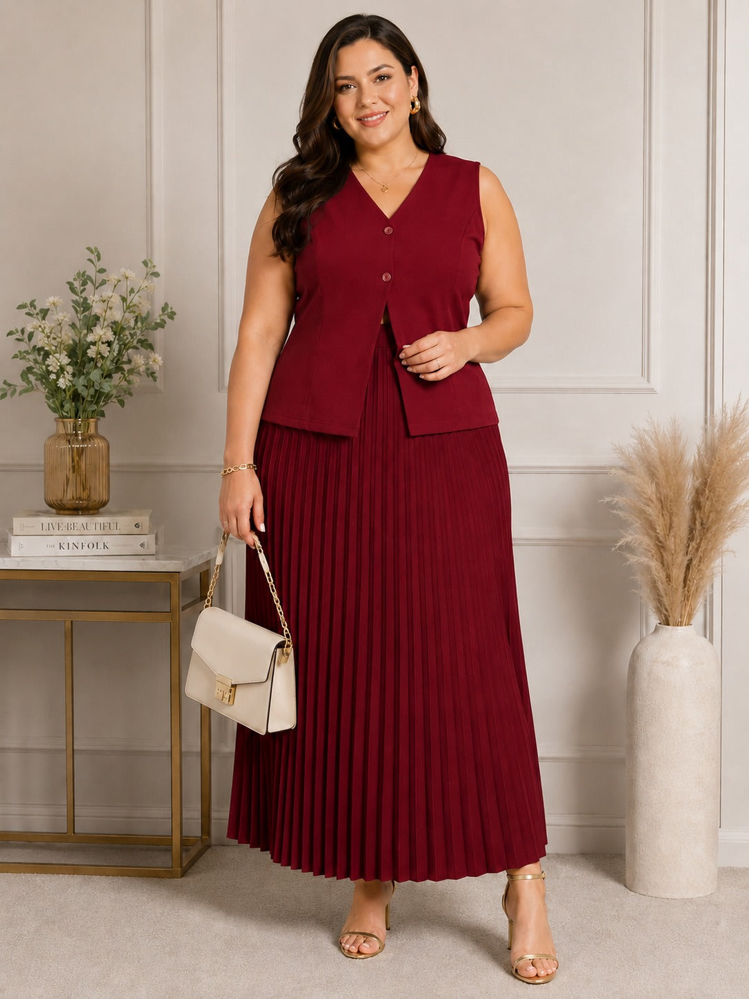 U&F Beyond Plus Size Ruby Pleated Co-Ord Set
