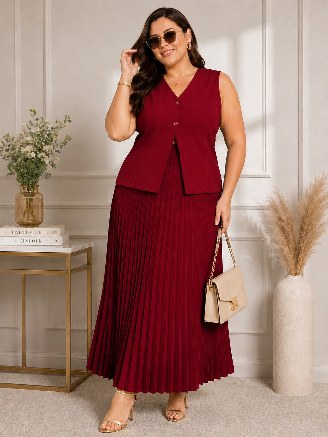 U&F Beyond Plus Size Ruby Pleated Co-Ord Set