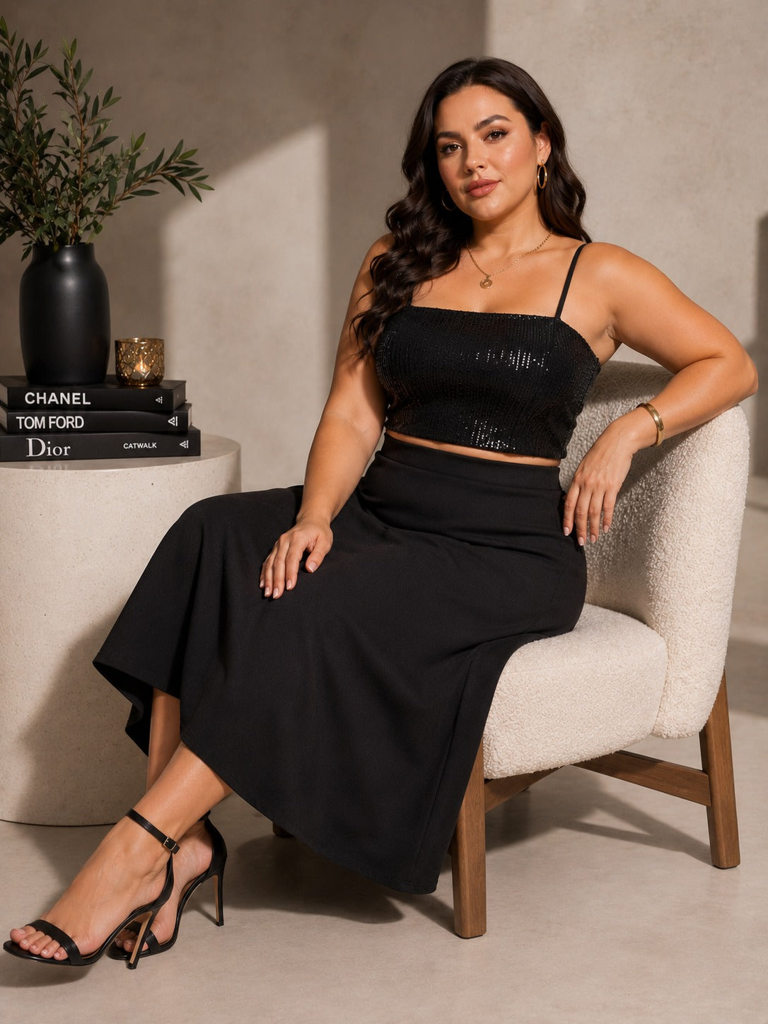 U&F Beyond Plus Size Midnight Glam Skirt Co-Ord Set