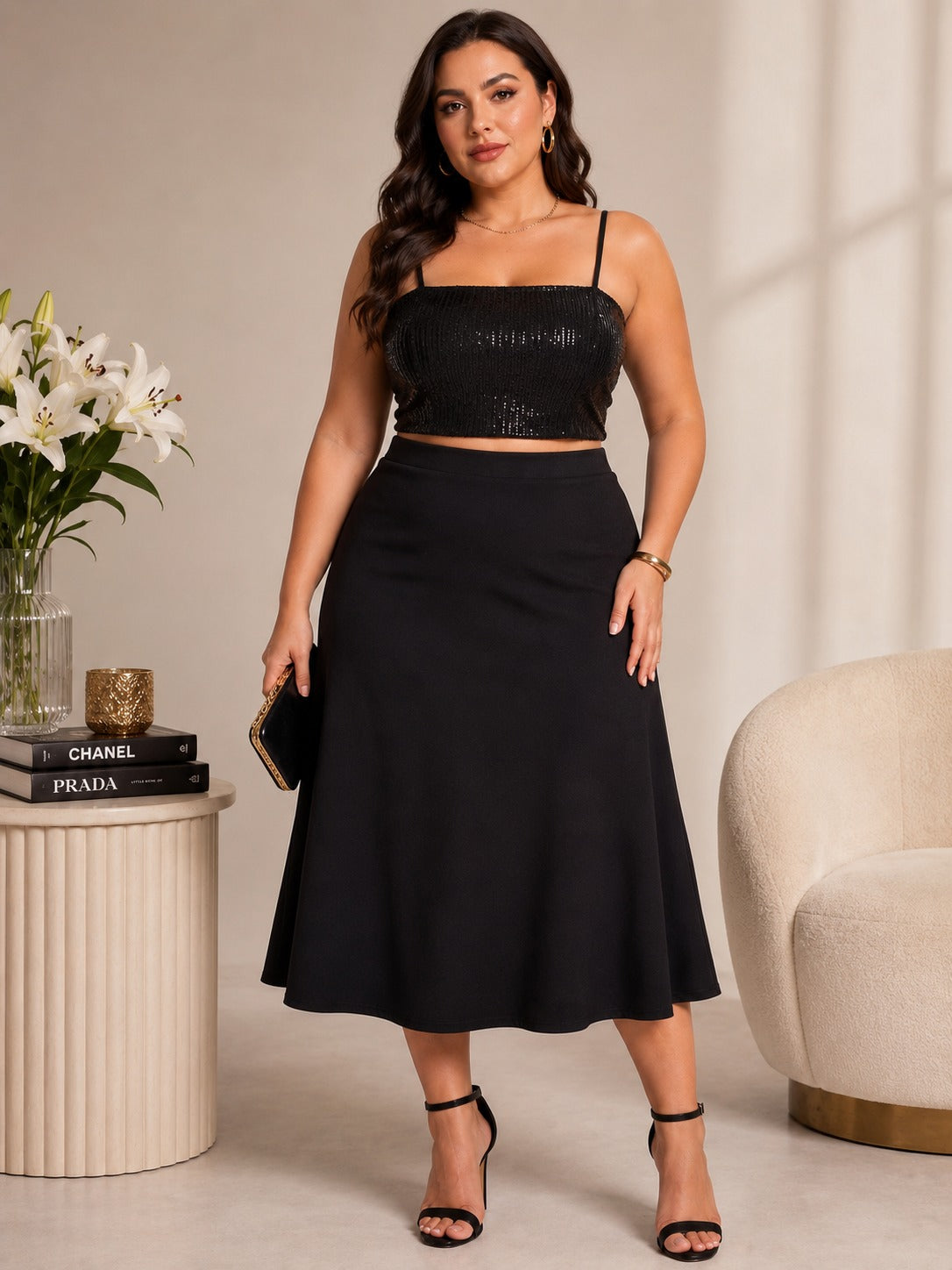 U&F Beyond Plus Size Midnight Glam Skirt Co-Ord Set