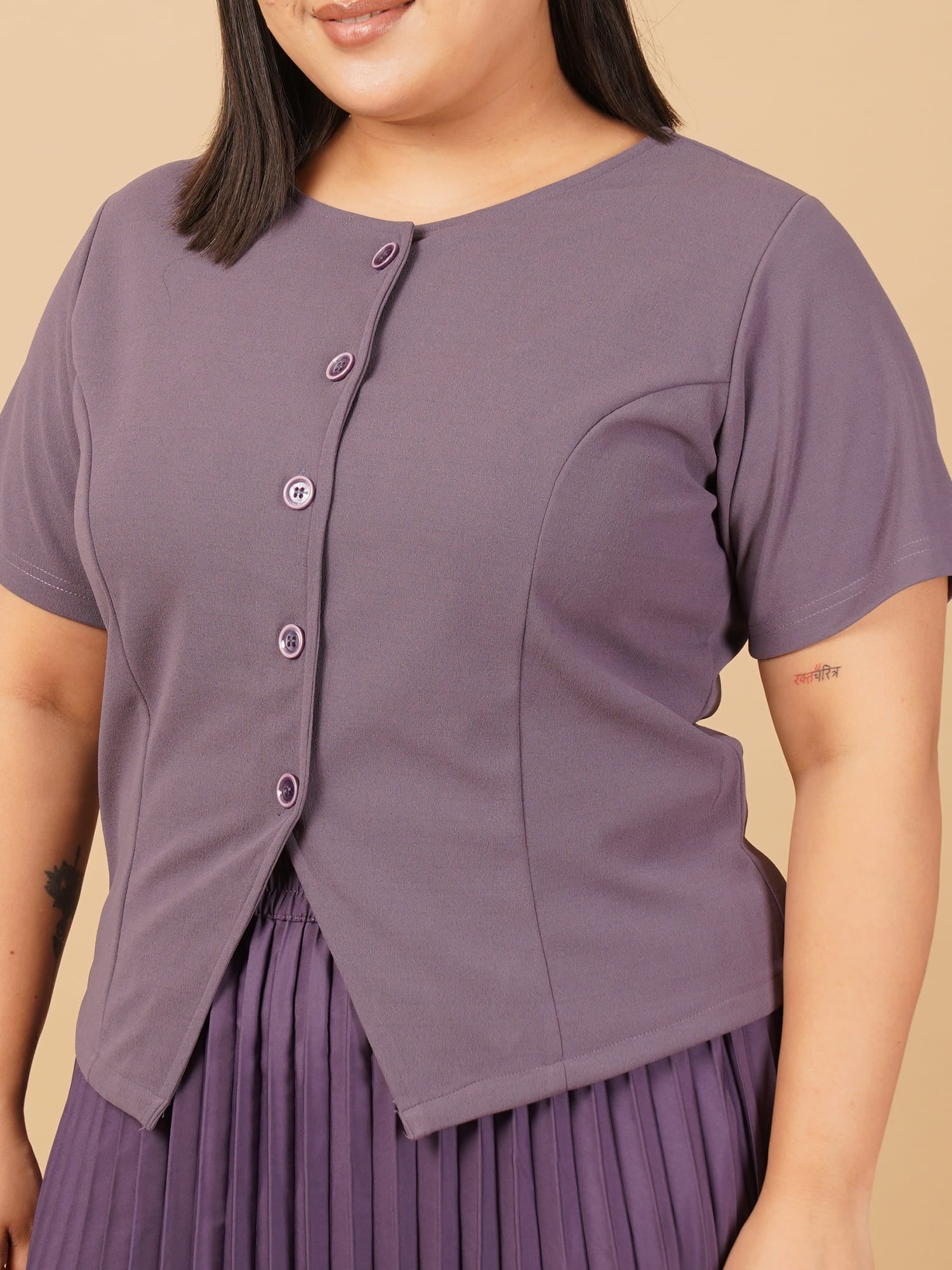 U&F Beyond Plus Size Purple Elegant Pleated Skirt Co-ord Set