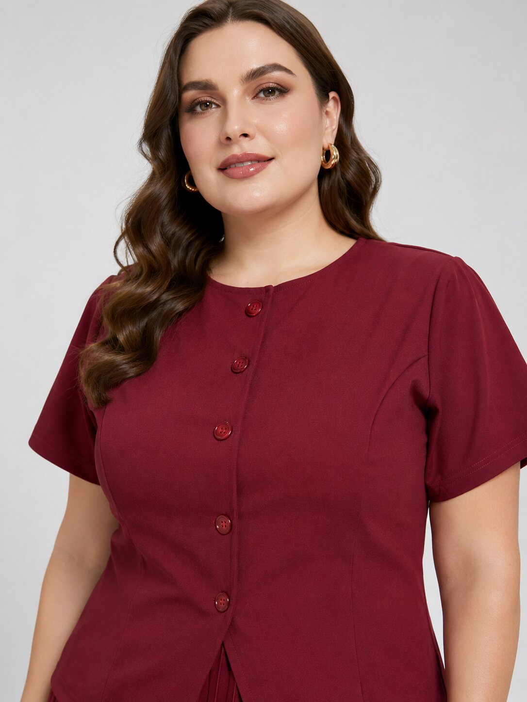 U&F Beyond Plus Size Maroon Sophisticated Pleated Co-ord Set