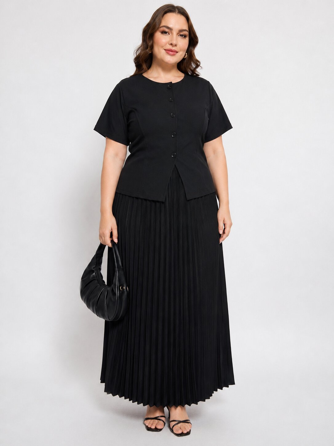 U&F Beyond Black Plus Size Pleated Grace Co-ord Set