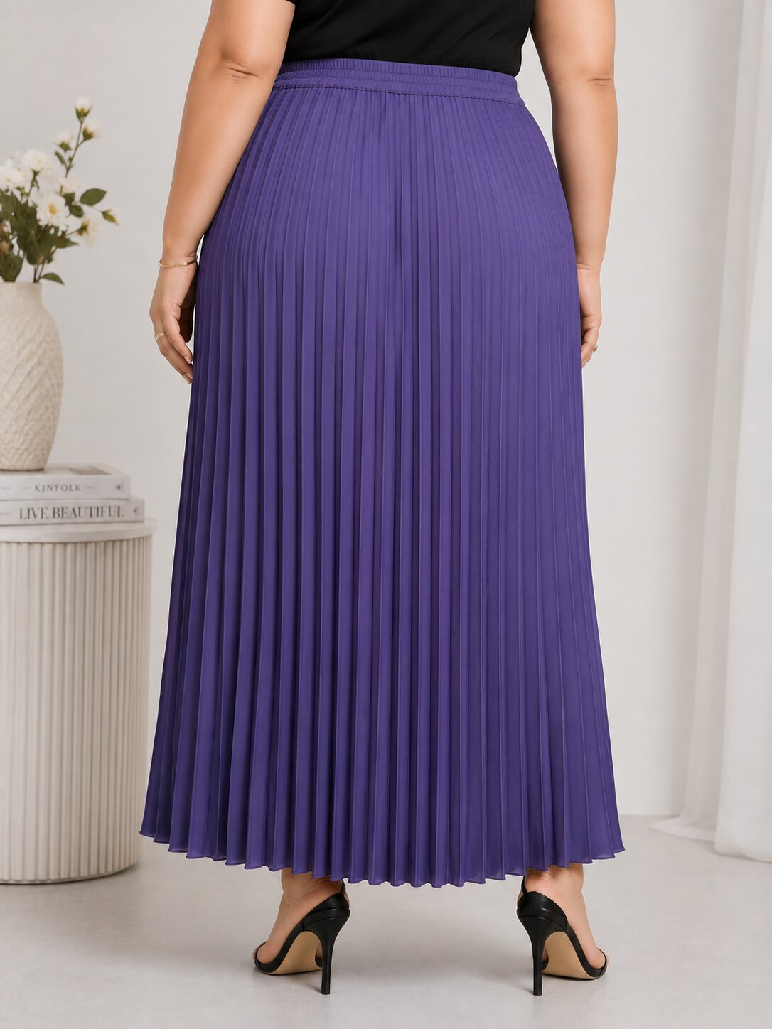 U&F Beyond Purple Solid Pleated Plus Size Maxi Skirt