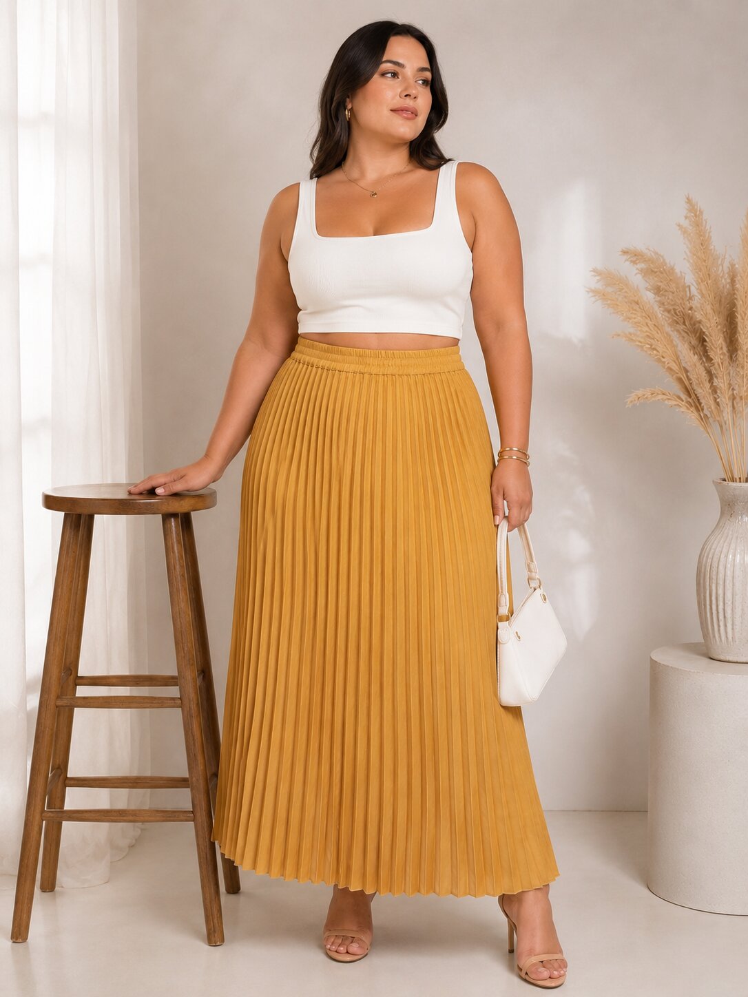 U&F Beyond Mustard Elasticated Waist Maxi Skirt