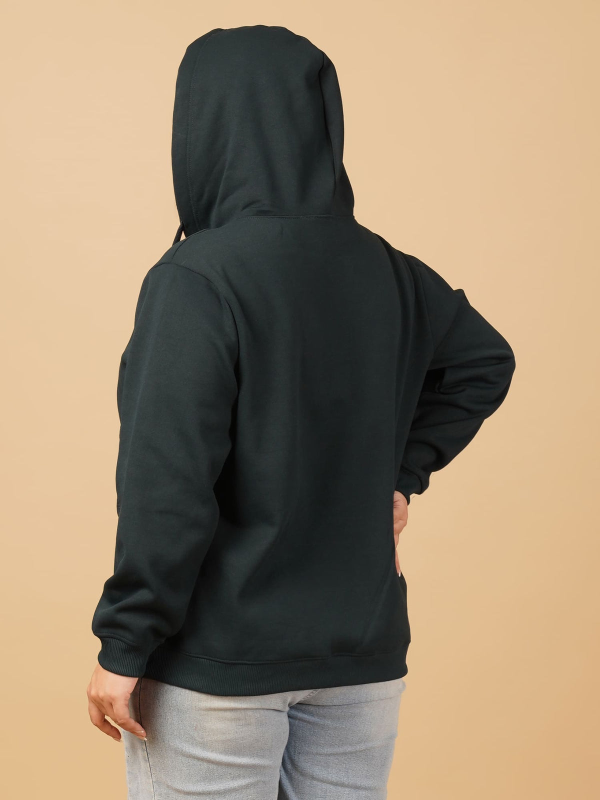 U&F Beyond Plus Size Cotton Green Solid Zip-Up Hooded Sweatshirt