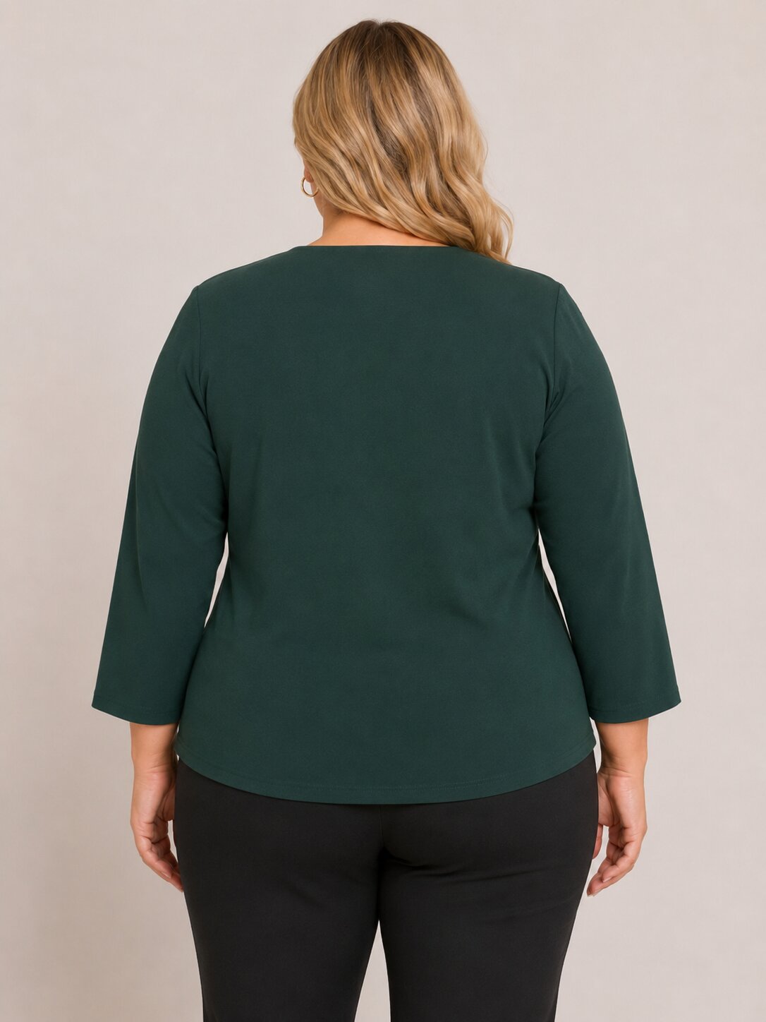 U&F Beyond Plus Size Forest Green Button-Front Square Neck Top
