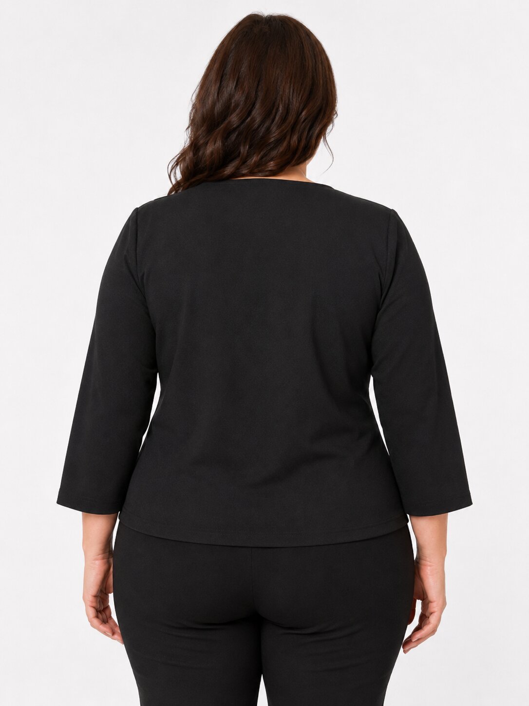 U&F Beyond Plus Size Black Solid Square-Neck Button-Front Top