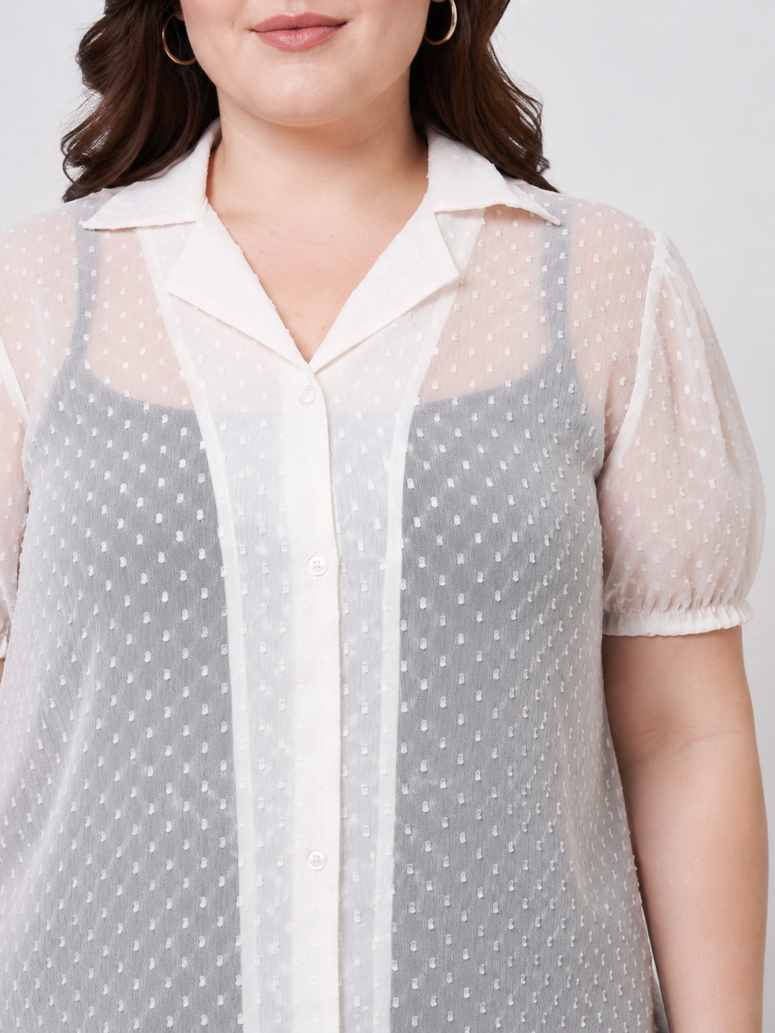 U&F Beyond White Dobby Georgette Plus Size Shirt Style Top