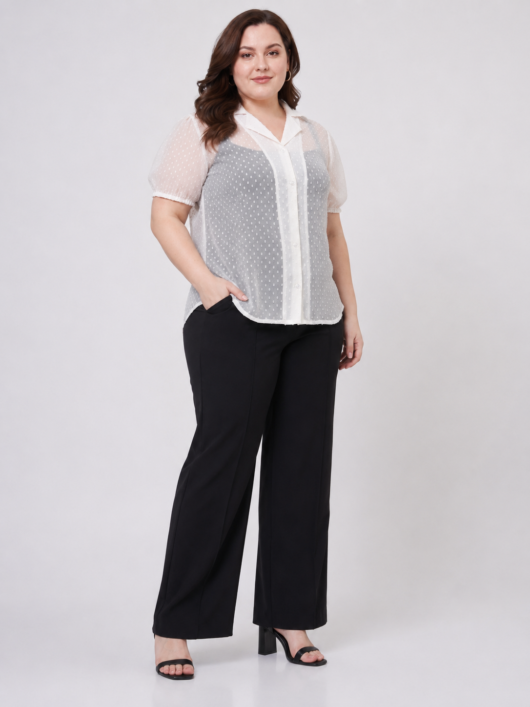 U&F Beyond White Dobby Georgette Plus Size Shirt Style Top