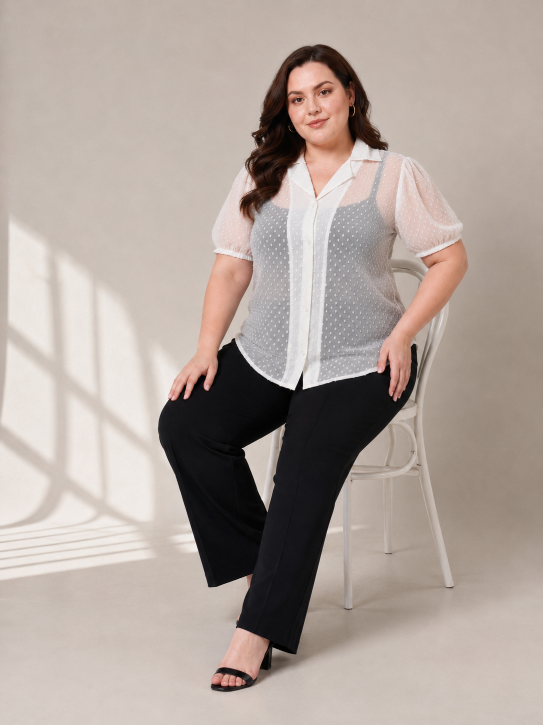 U&F Beyond White Dobby Georgette Plus Size Shirt Style Top