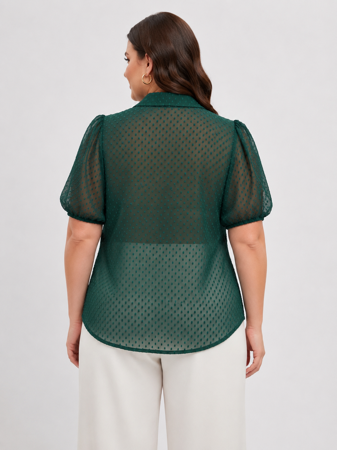 U&F Beyond Green Dobby Georgette Plus Size Shirt Style Top