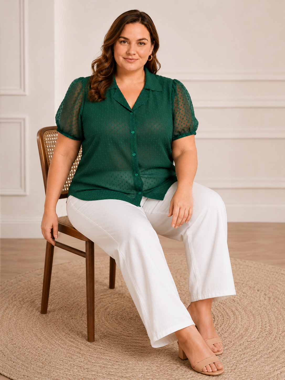 U&F Beyond Green Dobby Georgette Plus Size Shirt Style Top