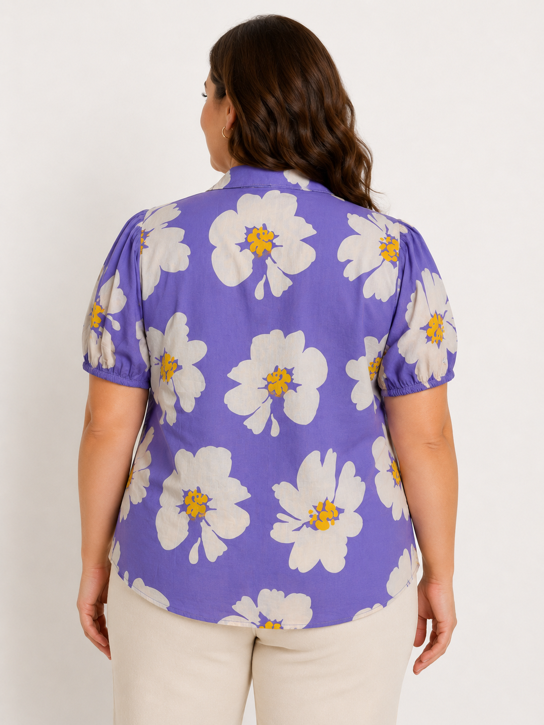 U&F Beyond Plus Size Lavender Floral Printed Cotton Shirt
