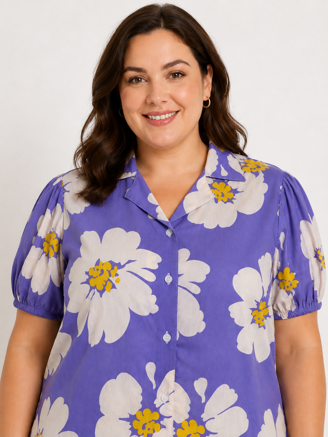 U&F Beyond Plus Size Lavender Floral Printed Cotton Shirt