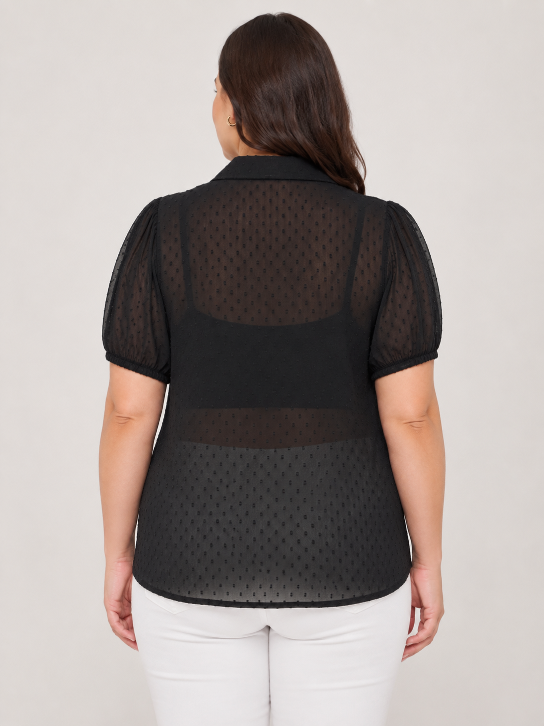 U&F Beyond Black Dobby Georgette Plus Size Shirt Style Top