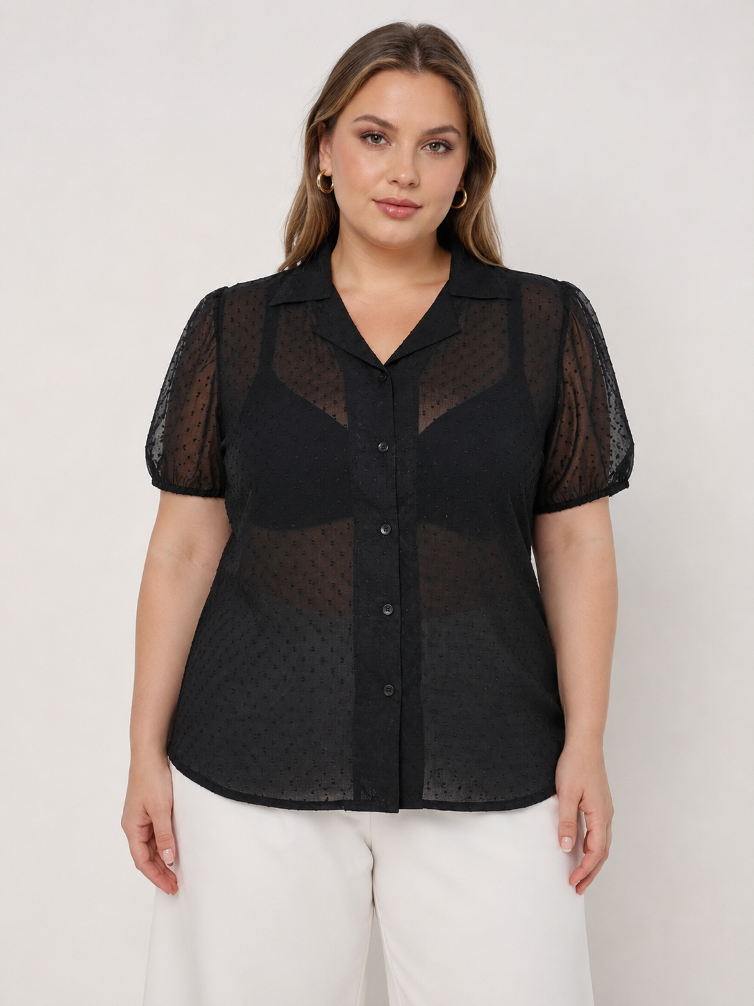U&F Beyond Black Dobby Georgette Plus Size Shirt Style Top