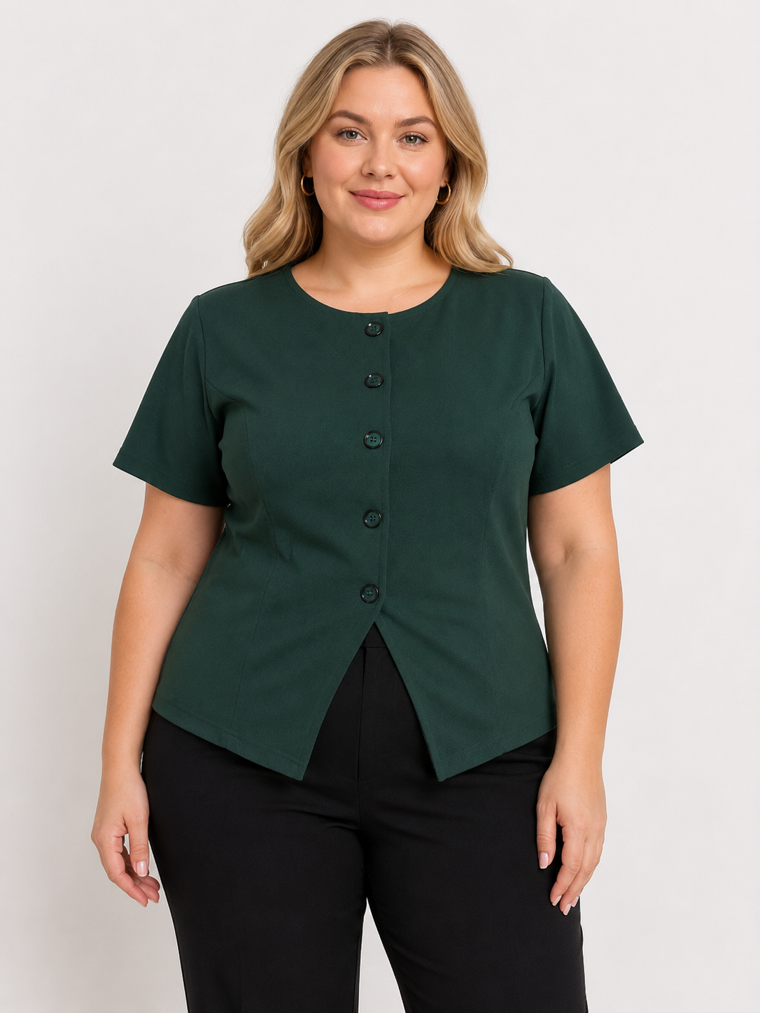 U&F Beyond Plus Size Emerald Ease Front-Button Top