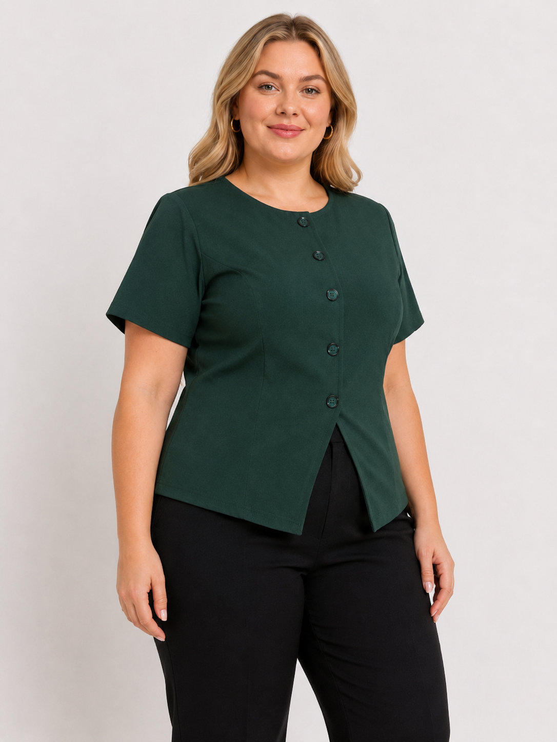 U&F Beyond Plus Size Emerald Ease Front-Button Top