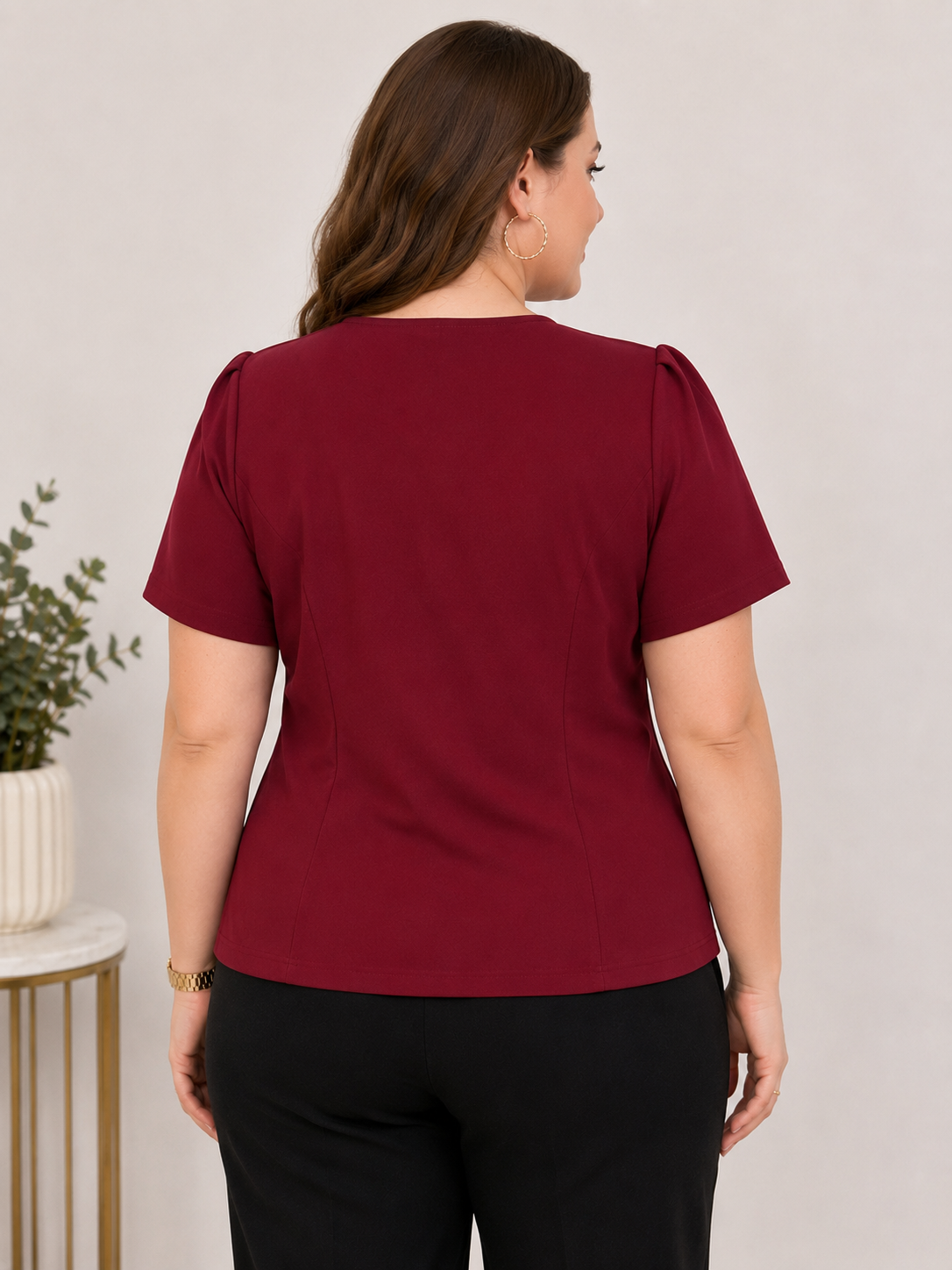 U&F Beyond Plus Size Maroon Elegant Front-Button Top