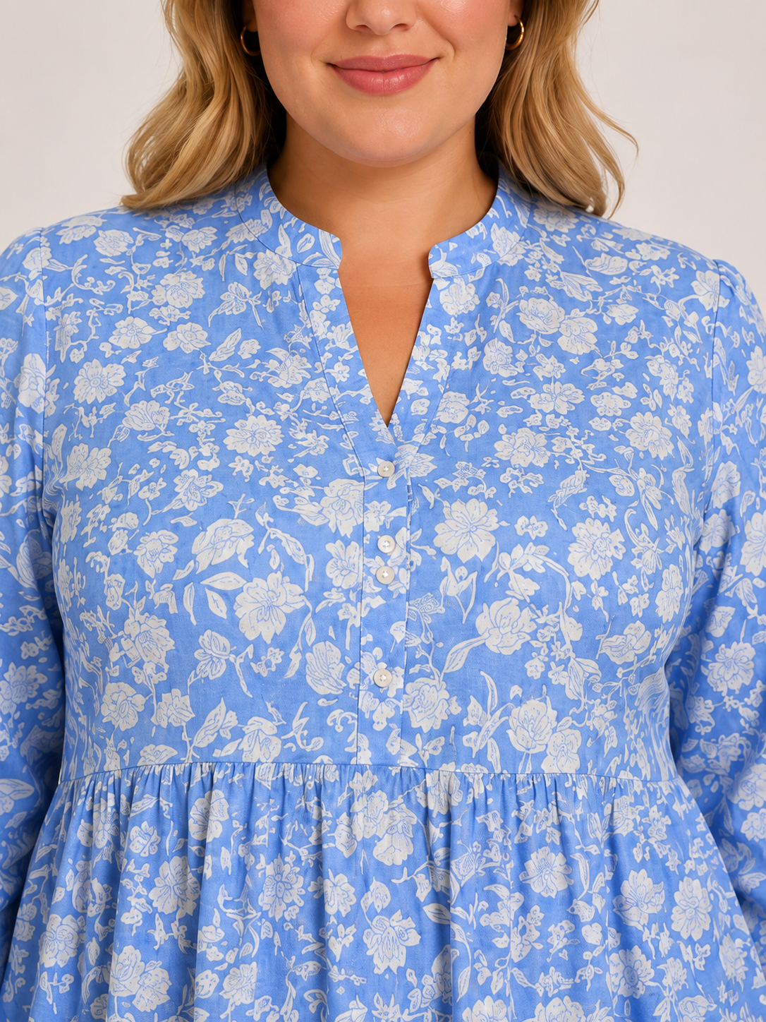 U&F Beyond Plus Size Cotton Azure Bloom Peplum Top