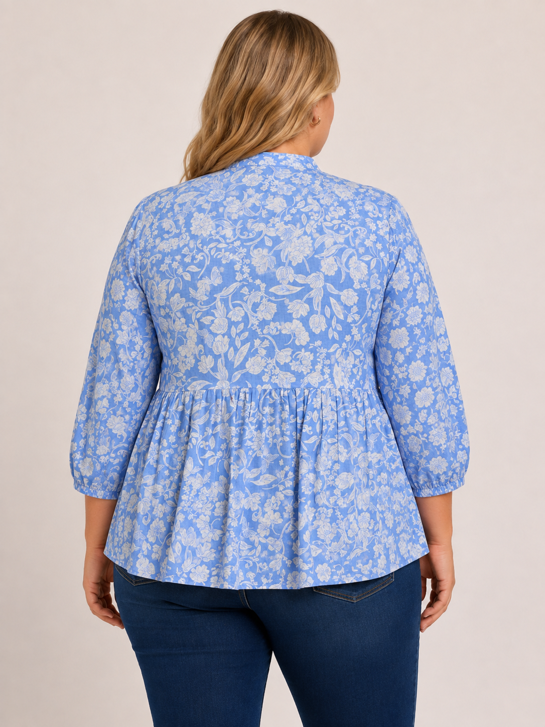 U&F Beyond Plus Size Cotton Azure Bloom Peplum Top