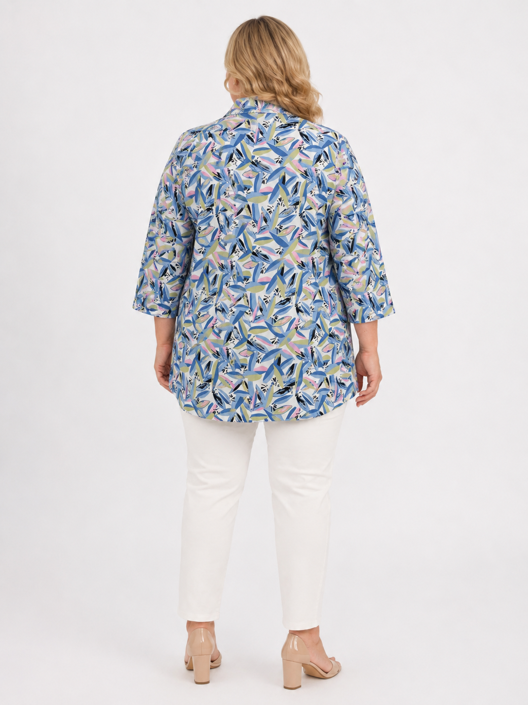 U&F Beyond Blue Abstract Printed Plus Size Shirt Style Top