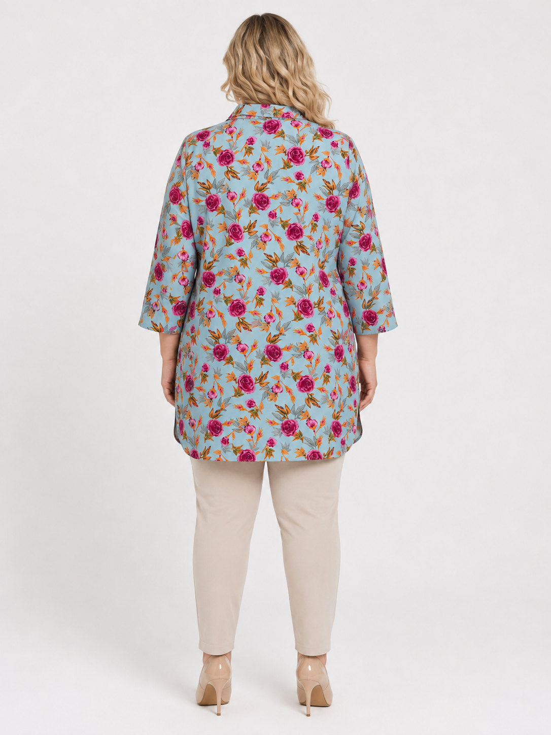 U&F Beyond Blue Floral Printed Plus Size Shirt Style Top