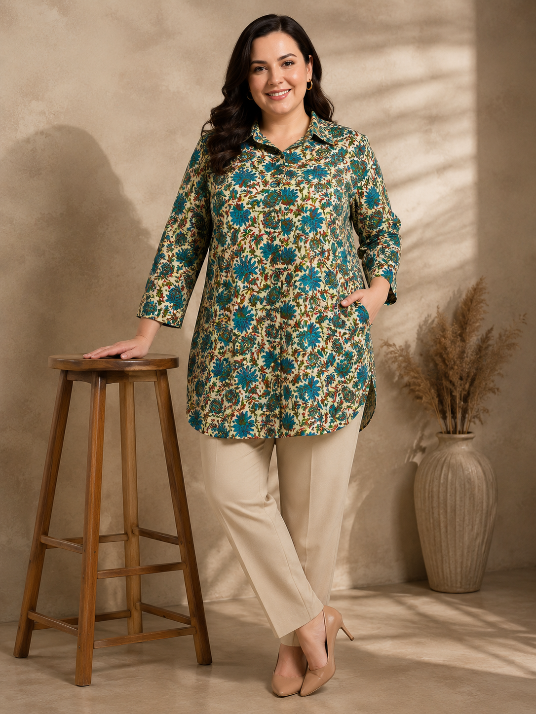 U&F Beyond Heritage Bloom Plus Size Shirt Tunic Top