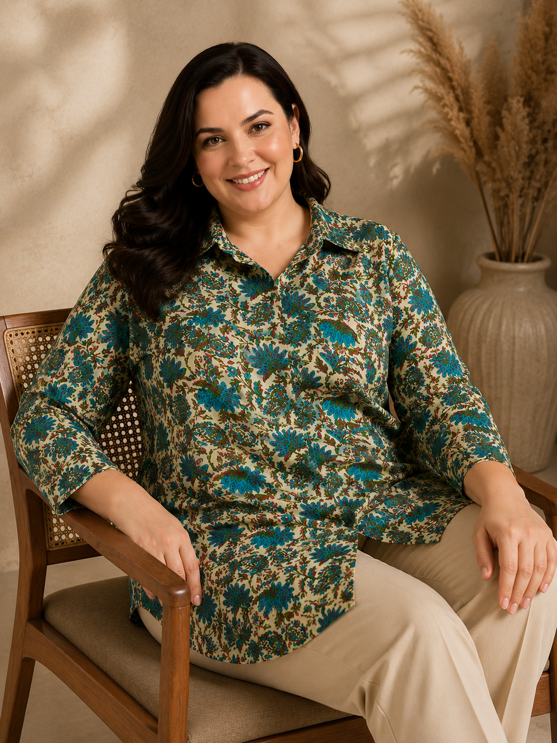 U&F Beyond Heritage Bloom Plus Size Shirt Tunic Top