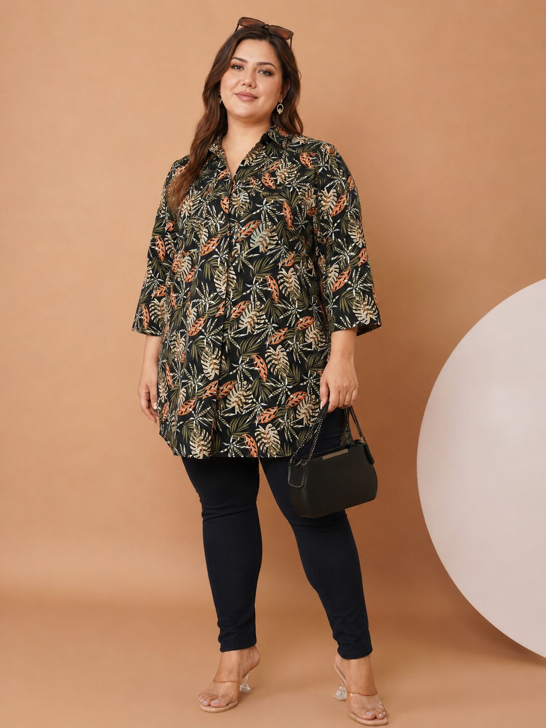 U&F Beyond Black Floral Print Ruffle Hem Plus Size Midi Dress