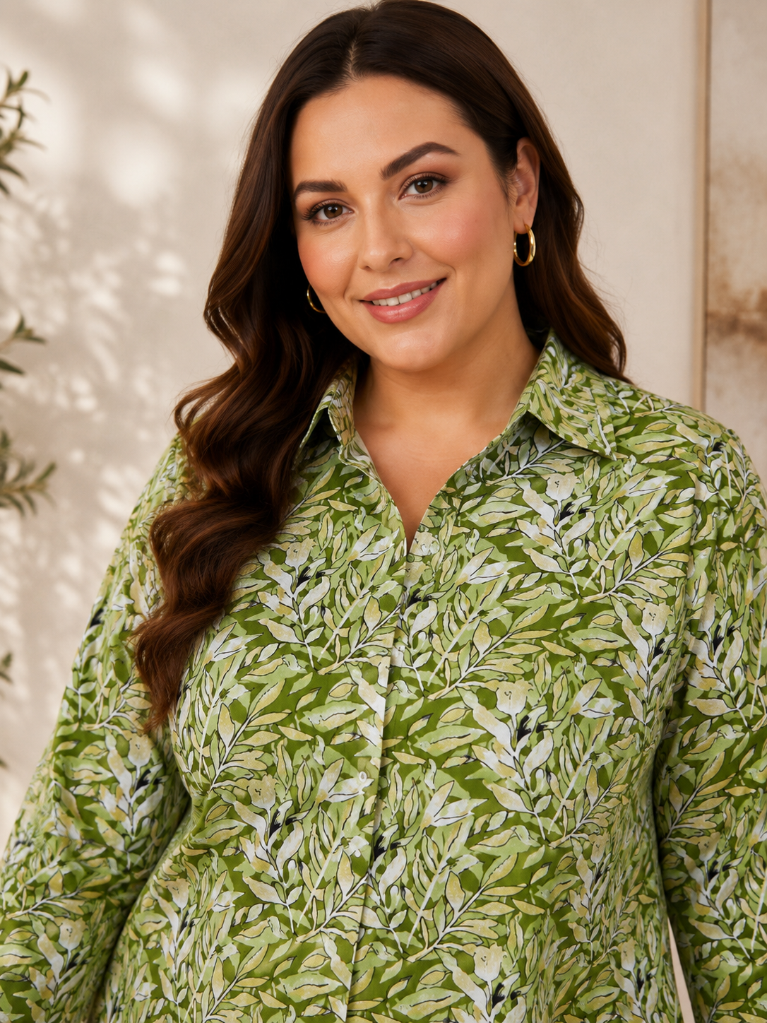 U&F Beyond Sage Leaf Print Plus Size Tunic Top