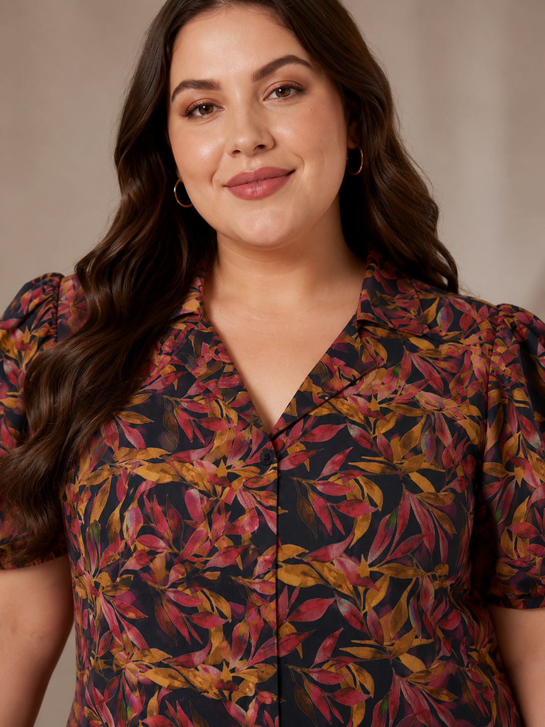 U&F Beyond Black Multi Floral Printed Puff Sleeve Plus Size Top