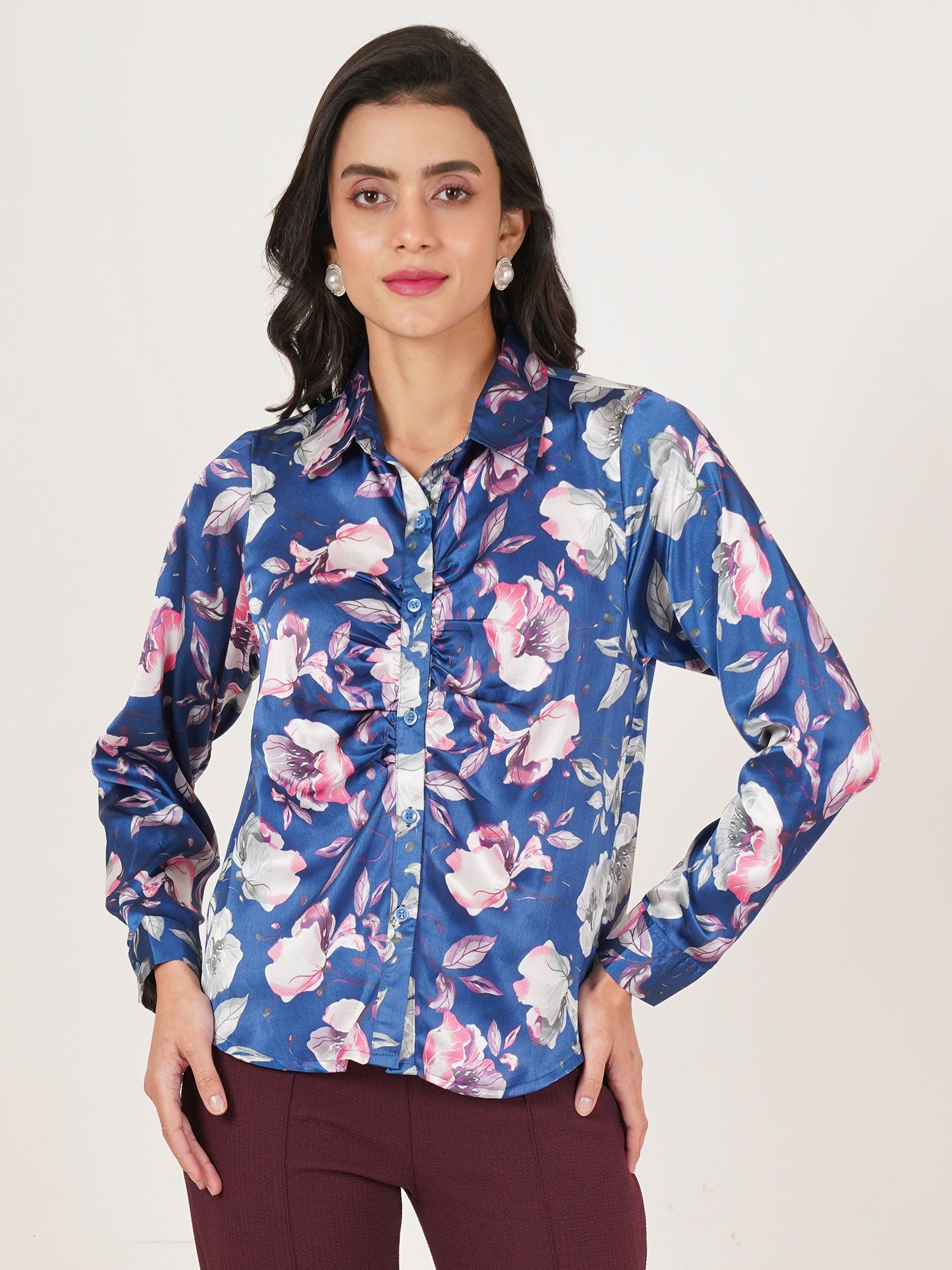 U&F Women Original Slim Fit Floral Opaque Printed Casual Shirt