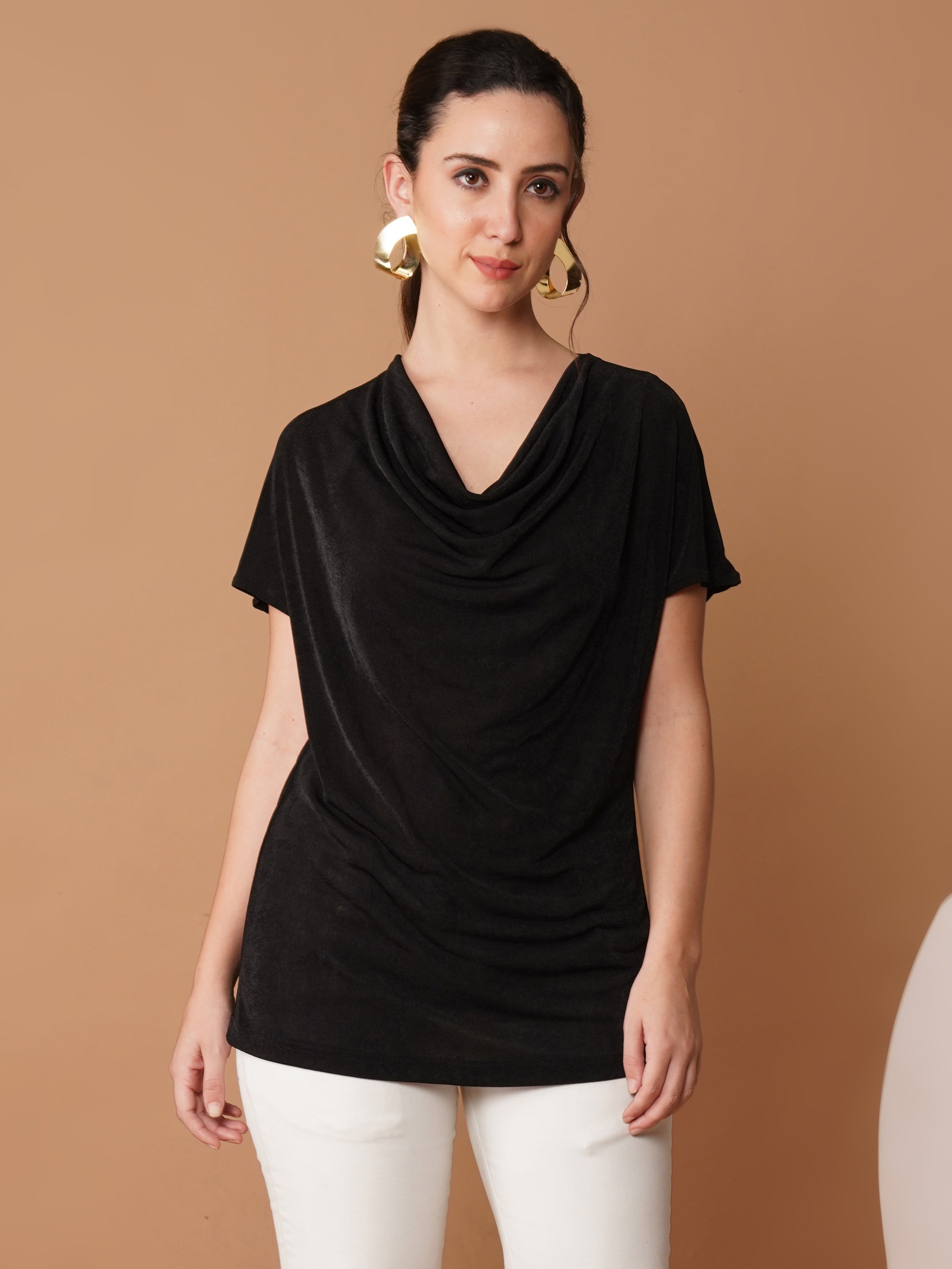 U&F Black Drape Neck Shimmery Top