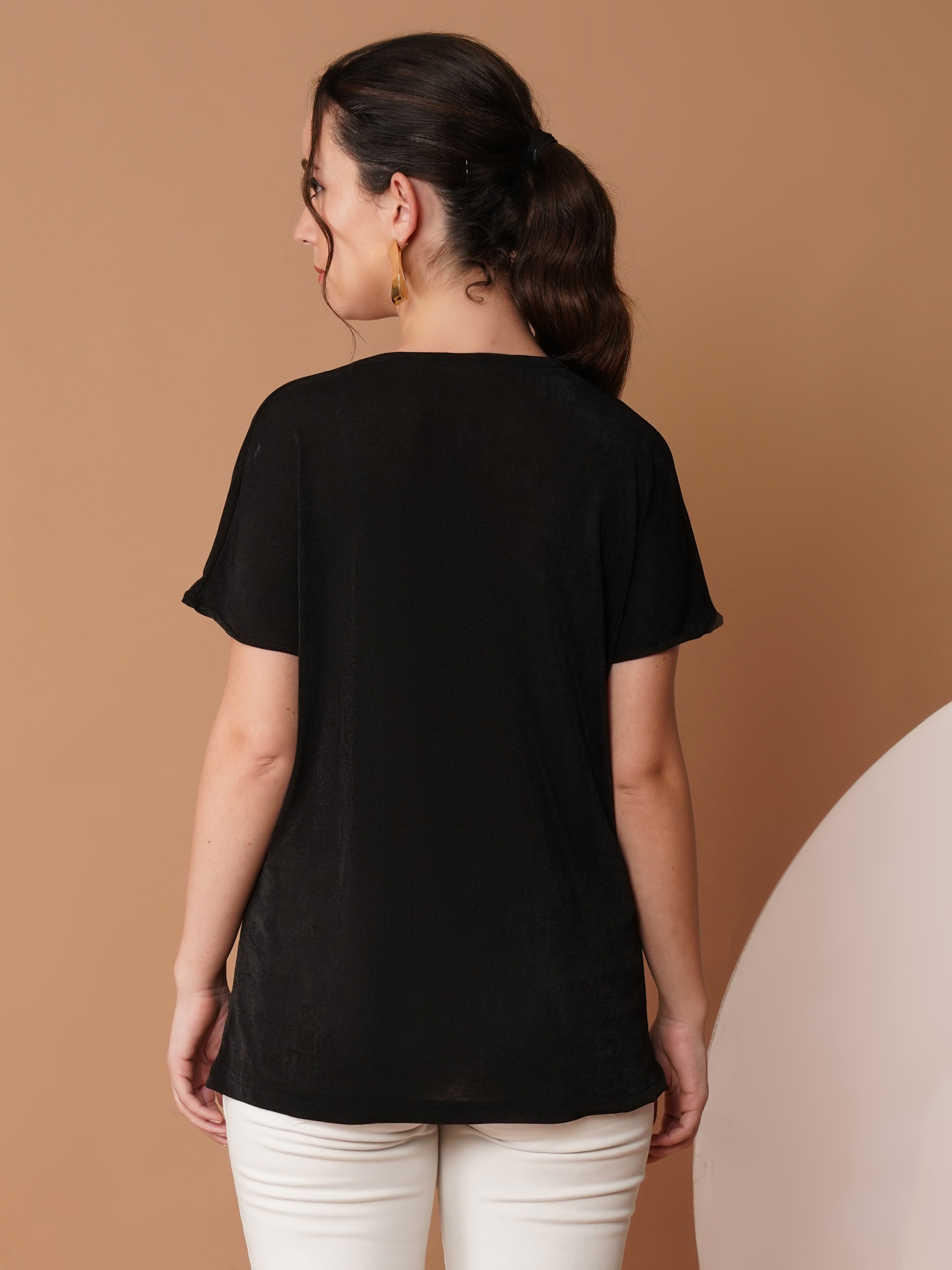 U&F Black Drape Neck Shimmery Top