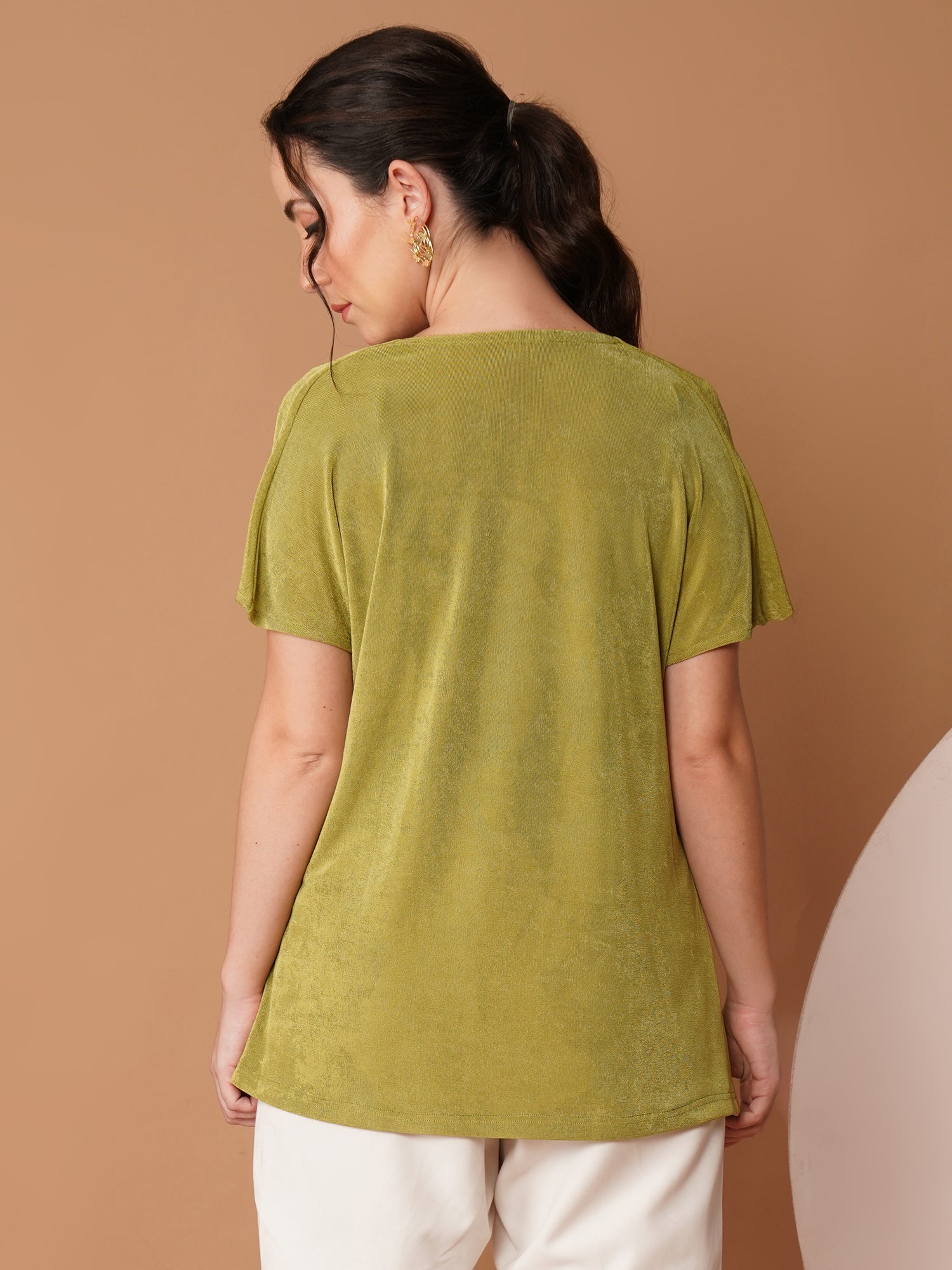 U&F Green Drape Neck Shimmery Top