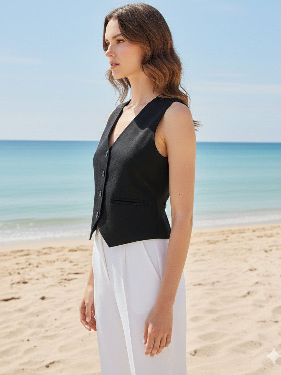 U&F Classic Black Tailored V-Neck Sleeveless Waistcoat Top