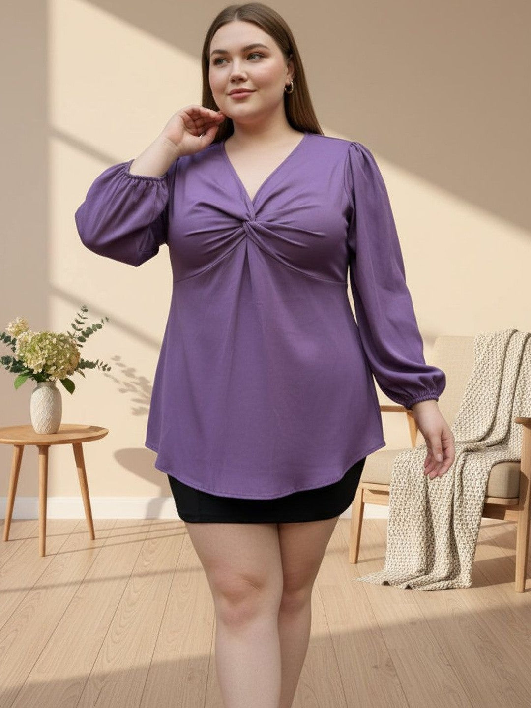 U&F Beyond Purple Knot-Front Tunic Regular top