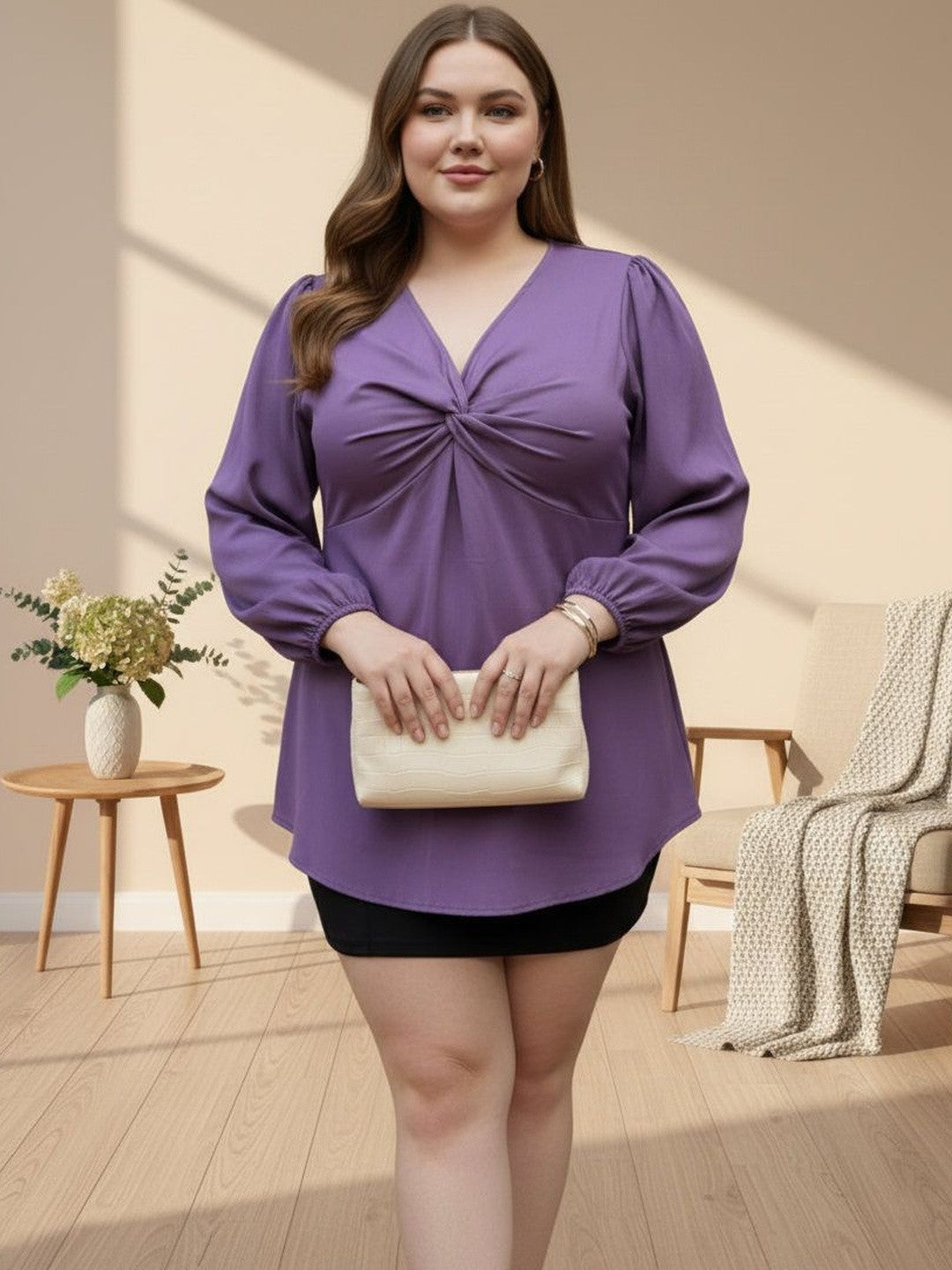 U&F Beyond Purple Knot-Front Tunic Regular top