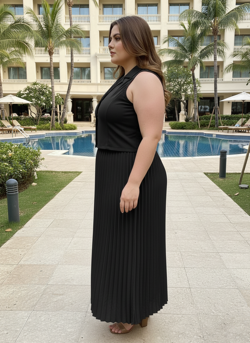 U&F Beyond Black Pleated Sleeveless Co-Ord