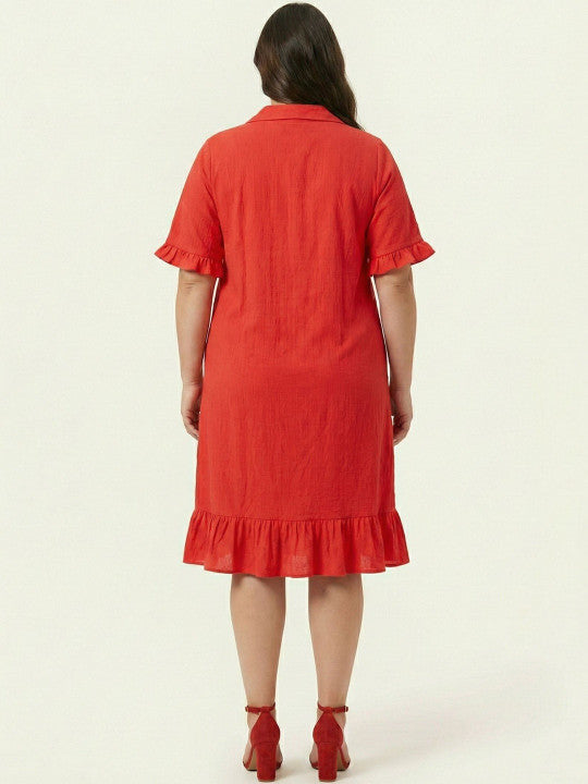U&F Beyond Red Ruffle-Trim Button-Down Shirt Dress