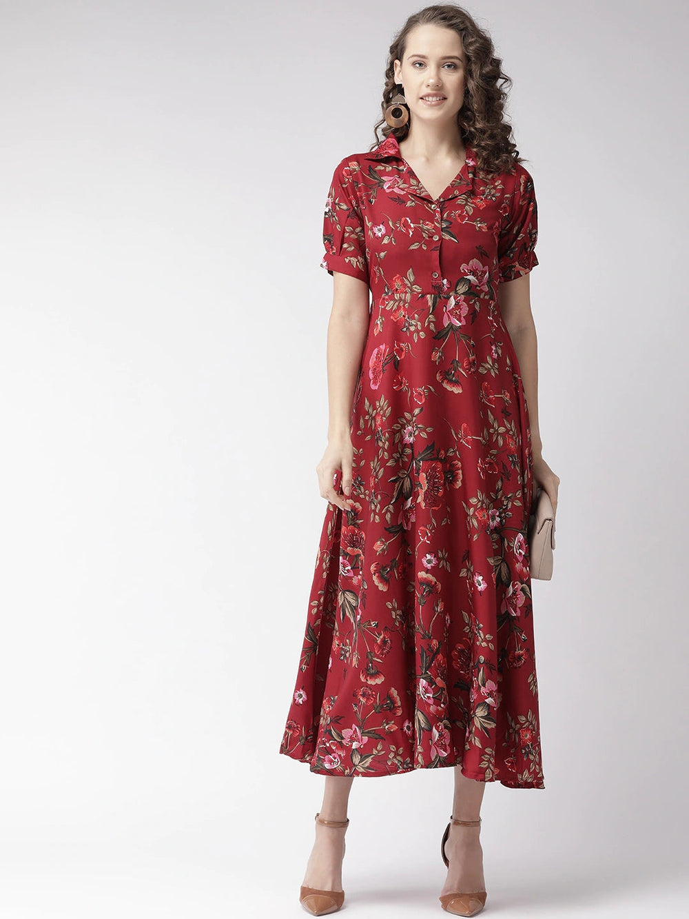 Women Olive Green & Orange Printed Maxi Dress main image 0