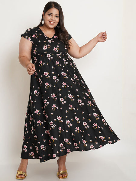 Plus size black floral maxi cheap dress